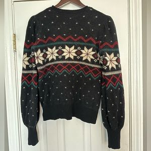 LAUREN by Ralph Lauren Wool Fair Isle Winter Sweater Holiday Christmas Flower
